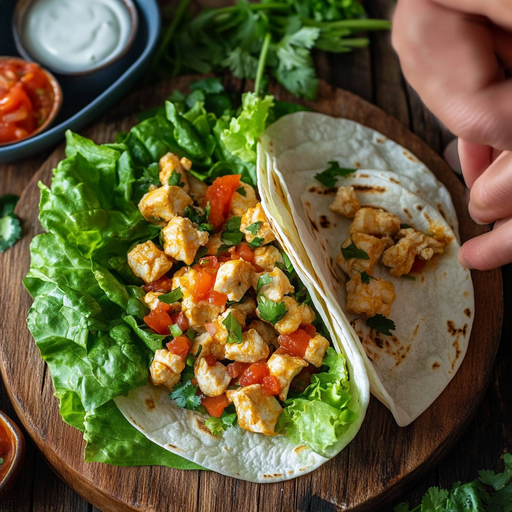 tacos wrap de lechuga y pollo búfalo