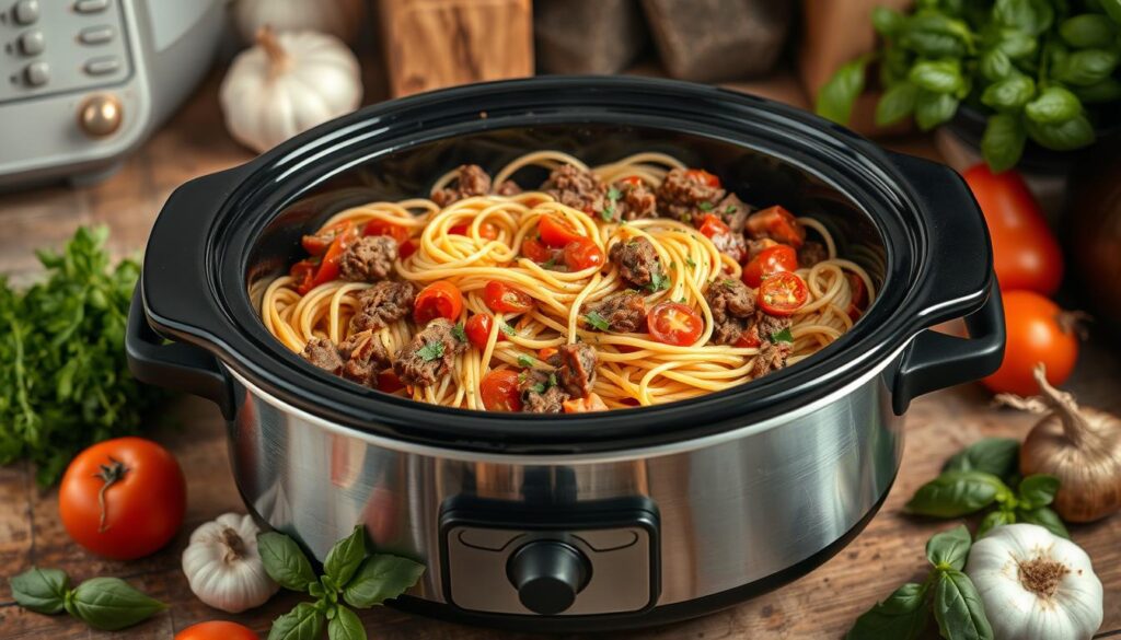 slow cooker beef pasta recipe angel hair