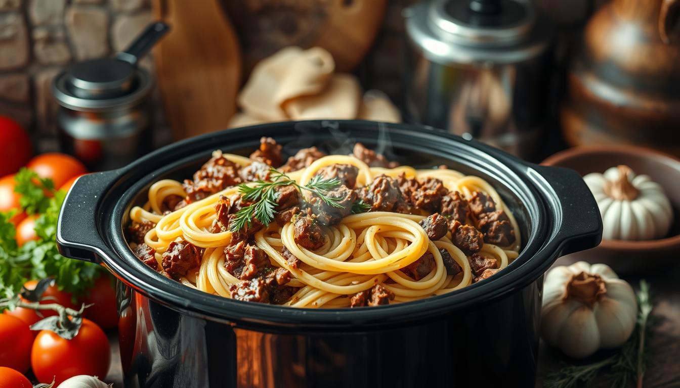 slow cooker beef pasta recipe angel hair